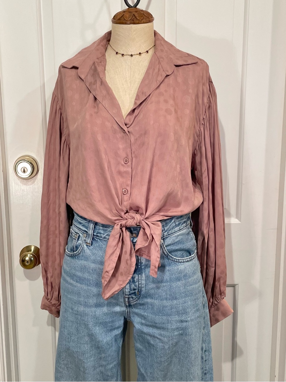 Dusty Rose Tie-Front Blouse - Women Tops